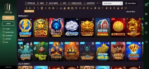 Jackpot Jill game catalogue interface with category and provider navigation